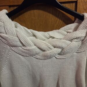 John Paul Richard Women's White Off Shoulder Braided Neckline Shimmer Sweater L